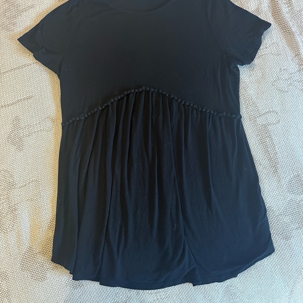 Pinkblush maternity Black Short Sleeve Smocked Yoke Peplum Top